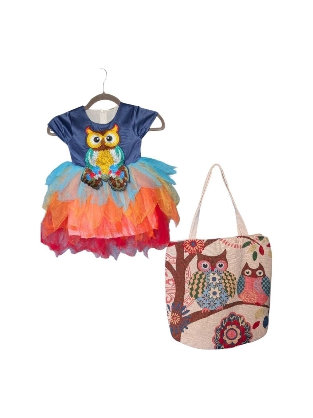 🎃 3 - 4Y • Mini Berni • Owl Dress & Matching Tote Bag - Unique Costume Set